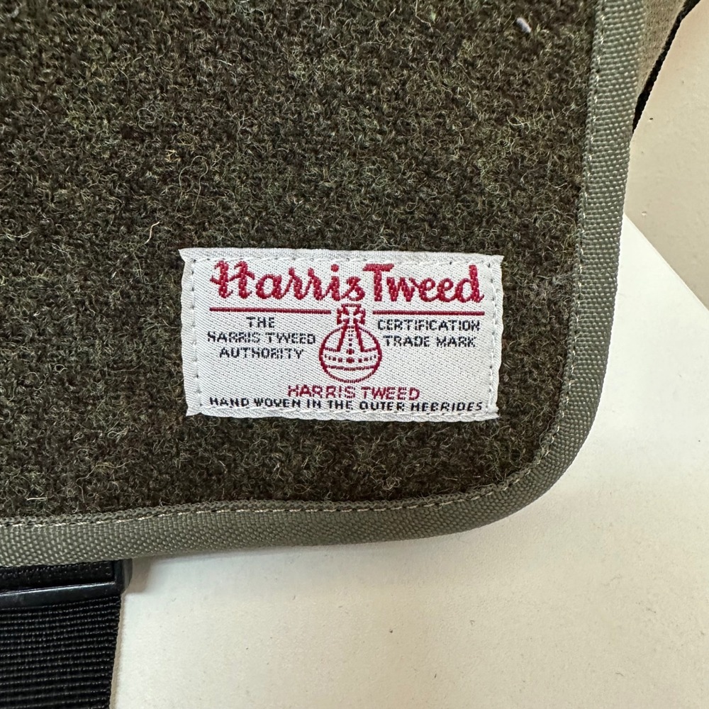 Harris Tweed Messenger Bag Base Control Olive Green Wool Canvas Crossbody Large - Picture 2 of 16